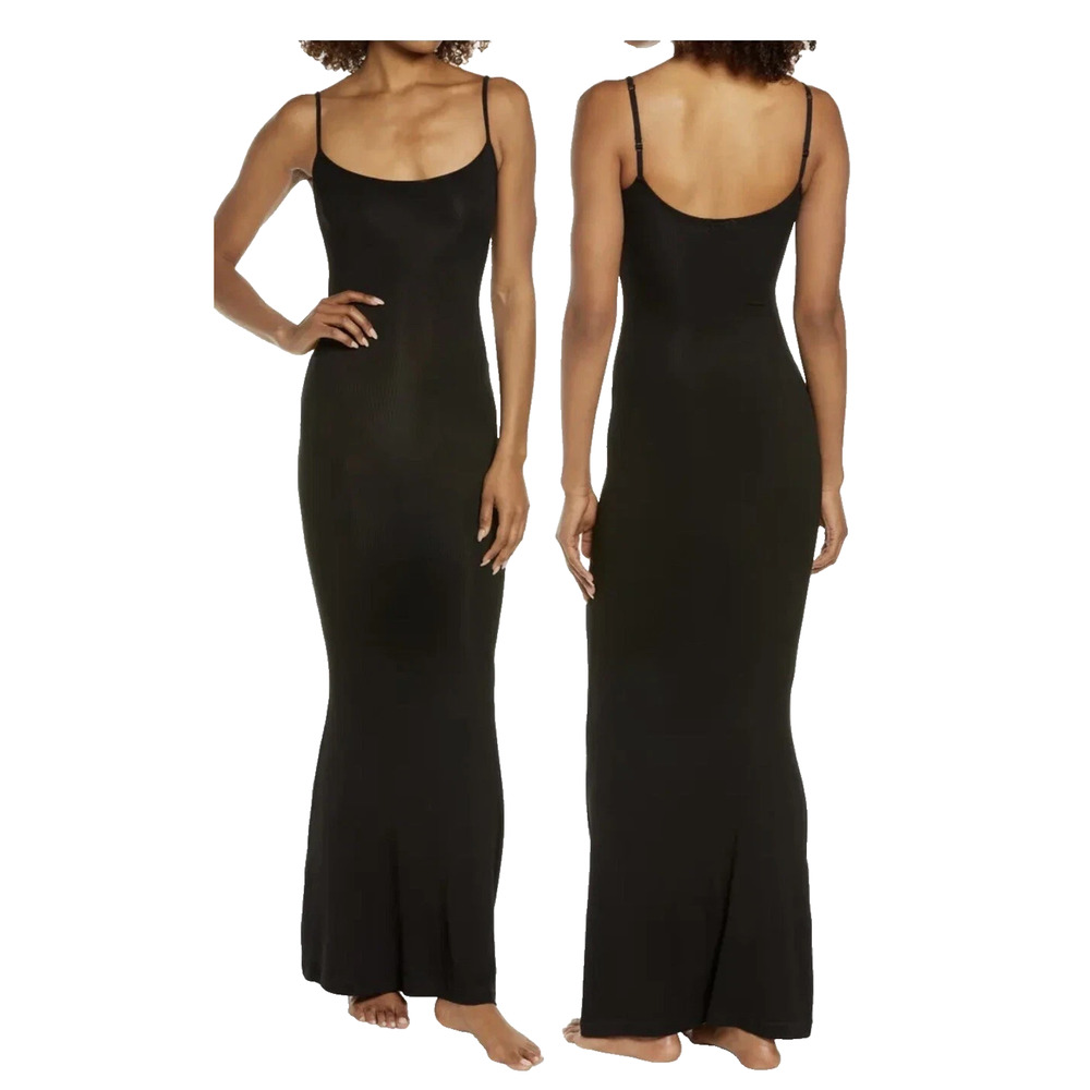 SKIMS Soft Lounge Long Slip Y2K Preppy Maxi Dress Onyx Small A005402